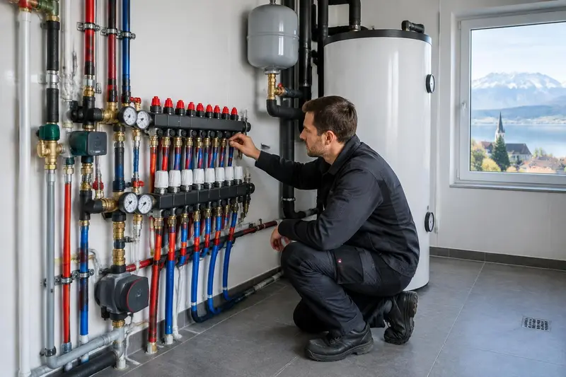 Heizungstechniker prüft die Wärmeverteilung einer Heizungsanlage